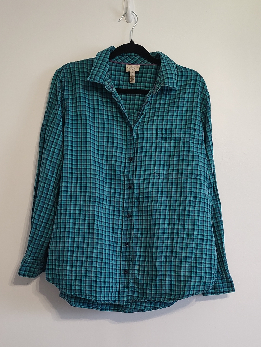 St. John's Bay Teal Plaid Long-Sleeve Button-Down Shirt